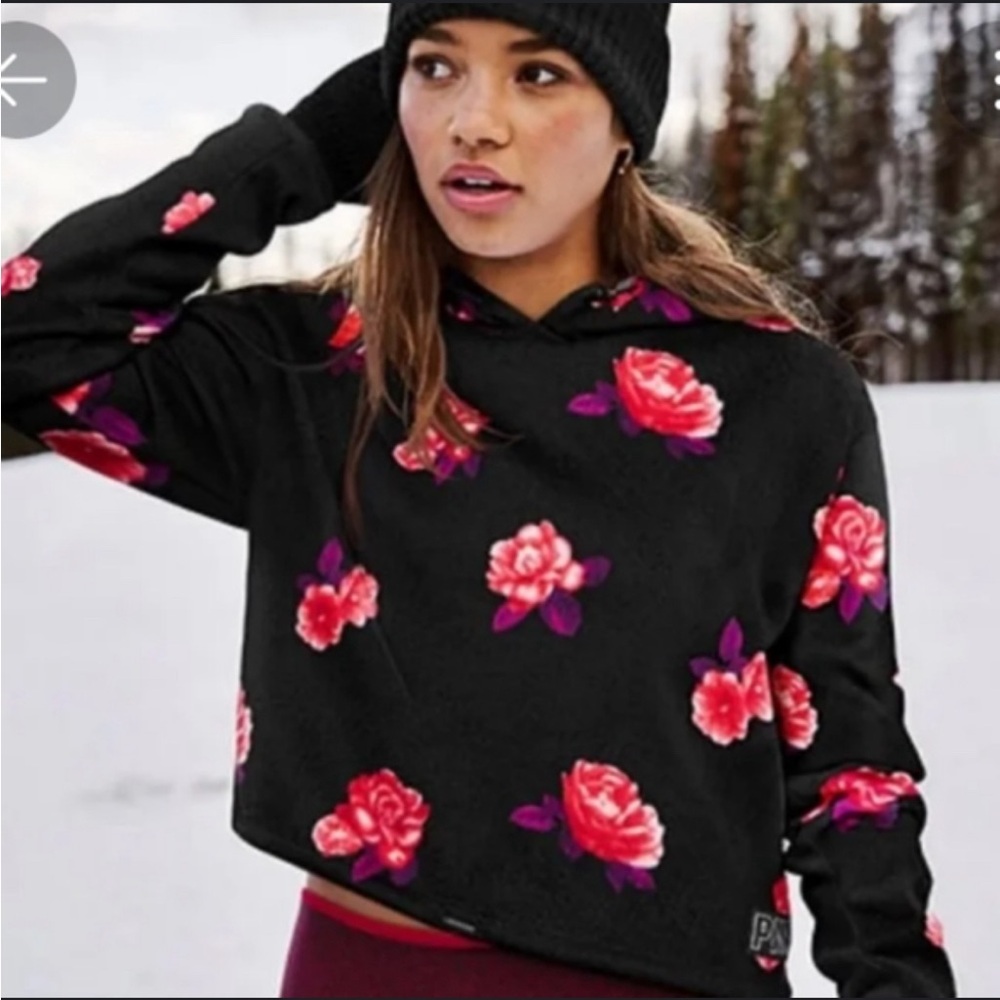 VS Pink Cropped Floral Hoodie